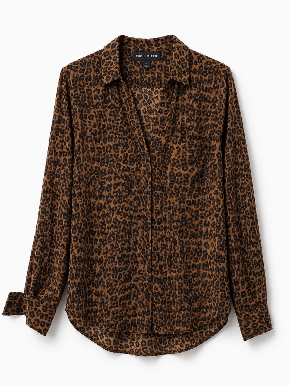 THE LIMITED Womens Brown Leopard Print Button Up Blouse Size Small